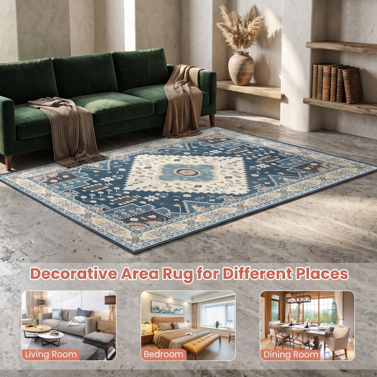 ALPULON Faux Wool Area Rug Large Soft Non-Slip Floor Carpet for Living Room Bedroom Dining Room Entryway Water-Resistant Washable Home Decor Mat, Multicolor