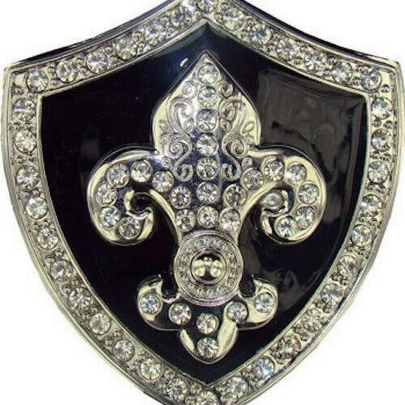 Fleur De Lis Shield Chrome and Rhinestones Belt Buckle Bling - New with box/tags