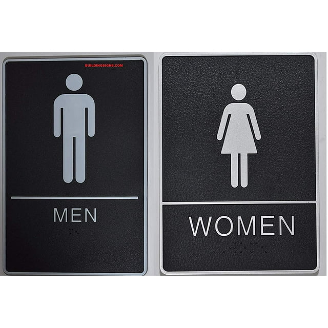 Men & Women Restroom Sign with Tactile Graphic (Black,6x9 Comes with ...