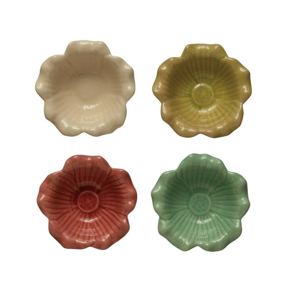 Creative Co-Op Debossed Stoneware Flower Bowl, Crackle Glaze, 4 Colors