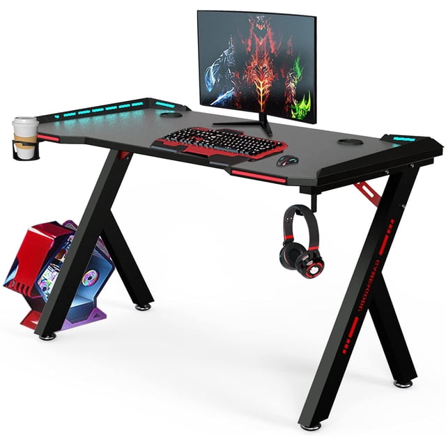 Escritorio Gamer Y Rgb Luces Led Porta Vaso Fibra De Carbono Genérica ESCRITORIO