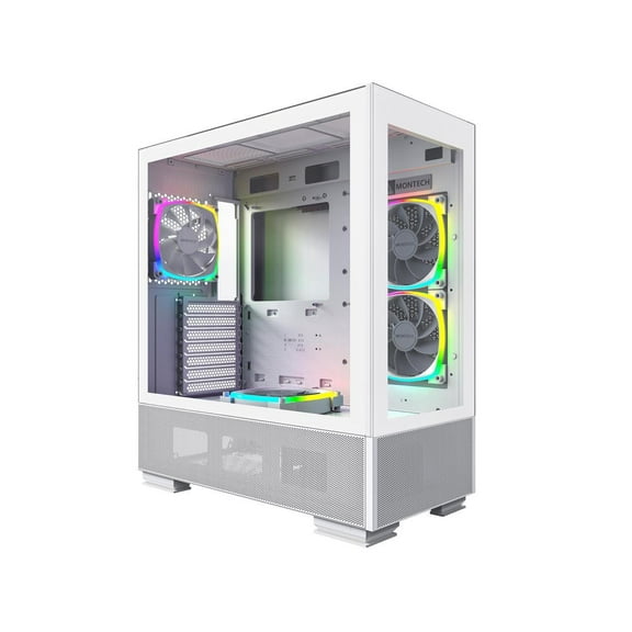 Montech Sky Two, Dual Tempered Glass, 4X PWM ARGB Fans Pre-Installed, ATX Gaming Mid Tower Computer Case, Type C, High Airflow Performance- White