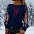 thumbnail image 4 of Tbopshirt Womens Blouses Long Sleeve Round Neck Sheer Mesh Panel Sequin Print Casual Valentine's Day Graphic Tops Navy,S, 4 of 7