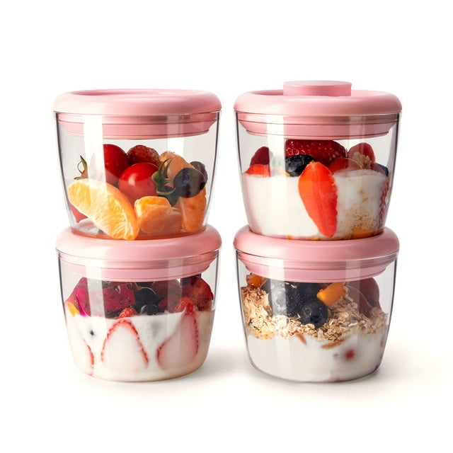 Recipiente para preparación de comidas Ankou, 400 ml, juego de 4 unidades, plástico Tritan, color rosa