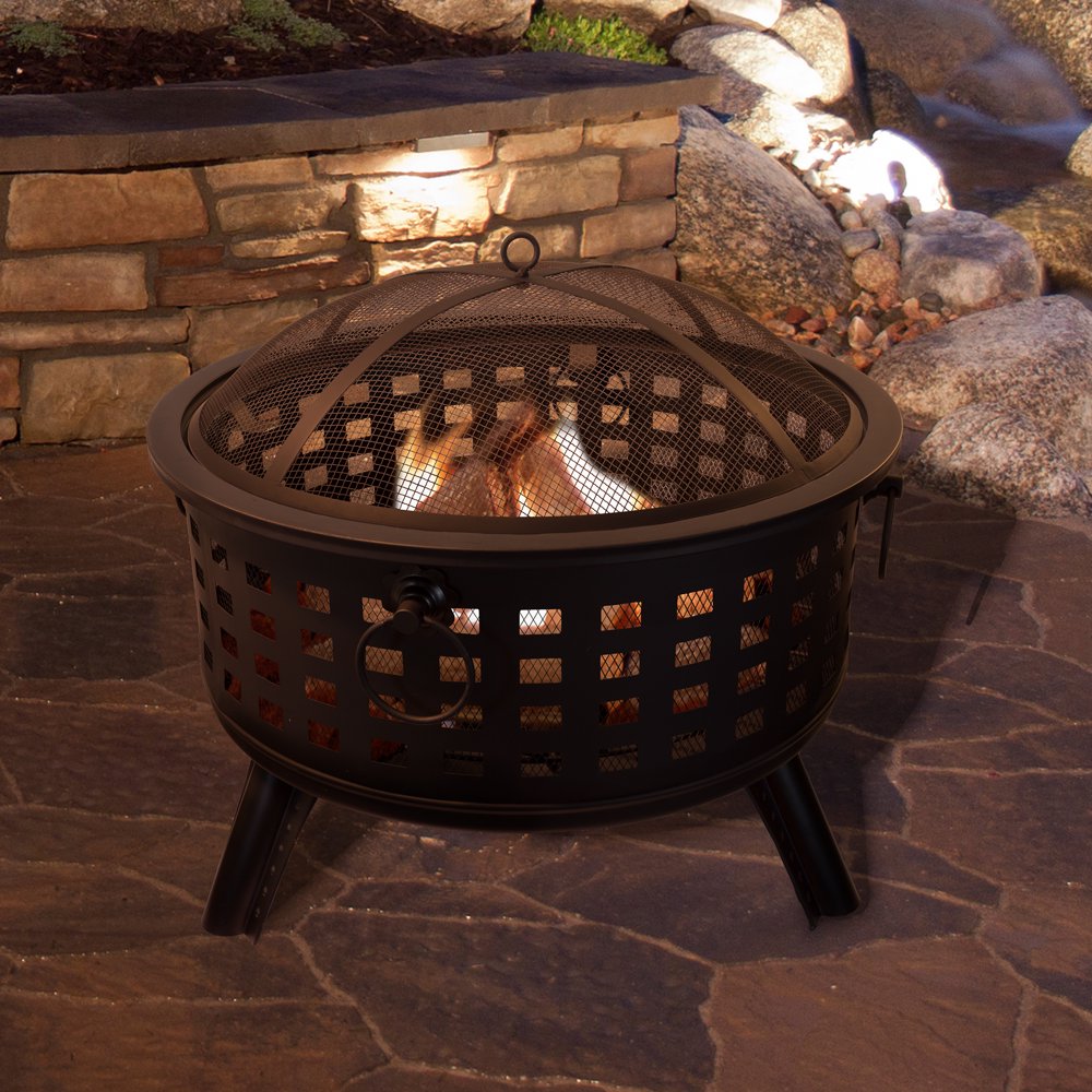 Fire Pit Set, Wood Burning Pit Includes Spark Screen and Log Poker