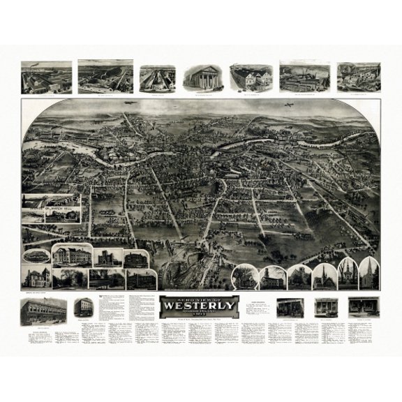 Antique Map of Westerly Rhode Island 1911 Washington County Canvas Art -  (18 x 24)