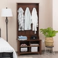 thumbnail image 5 of Gymax Hall Tree Storage Bench Entry Stand Coat Hat Rack with Shelf & 3 Hooks Organizer Brown, 5 of 10