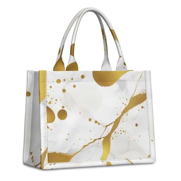 Large Capacity Tote Bag,White Gold Marble Pattern Handbag Fashion Luxury Tote Bag,15.7"x13"x 5.1" Inches,Laptop Compatible