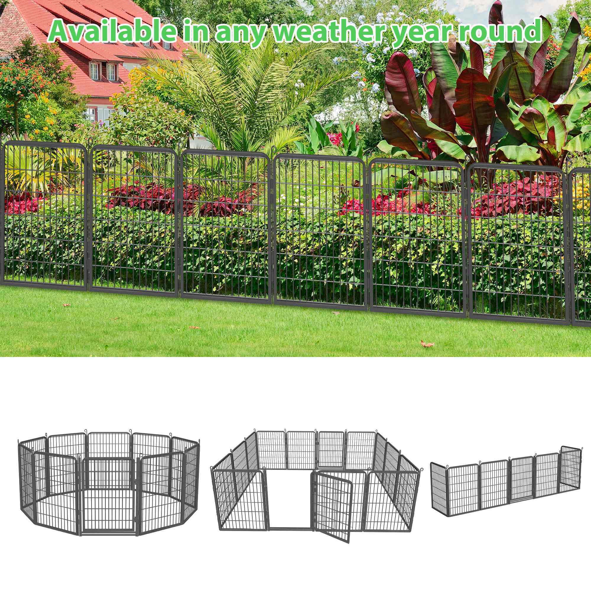 SQIREP Metal Garden Fence 94.5ft(L)x40in(H) No Dig Fence Decorative Garden Fencing with Gate Animal Barrier Fences for Backyard Patio Garden Flower Beds