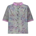 thumbnail image 5 of Blczomt Crew Neck Tops Women Short Sleeve Button Down T Shirts Purple Floral 2025 Womens Shirts Casual, 5 of 6
