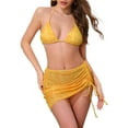 thumbnail image 1 of Conjuntos de bikini de halter de color bloque con ondas de agua para mujer, 3 piezas, parte inferior triangular, cubierta de malla, trajes de baño, talla X-Large, amarillo, 1 of 5