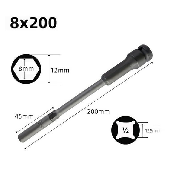 yaaqii 8-19mm Extra Long Thin Wall Socket 200mm Hex Nut Socket Wrenches for Automobiles