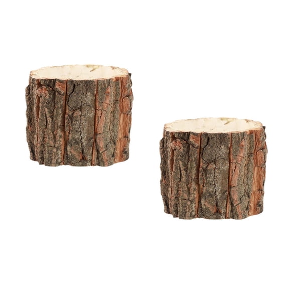 FRCOLOR 2pcs Bonsai Pot Wood Bark Flower Pot Rustic Planters Plant Pots Trunk Stump Planter Pot Bonsai Container for Home and Office Decoration Flower Vase 10cm