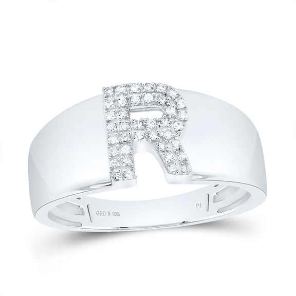 .925 Sterling Silver Diamond Women's Block Letter R Initial Band Ring 1/10 CT