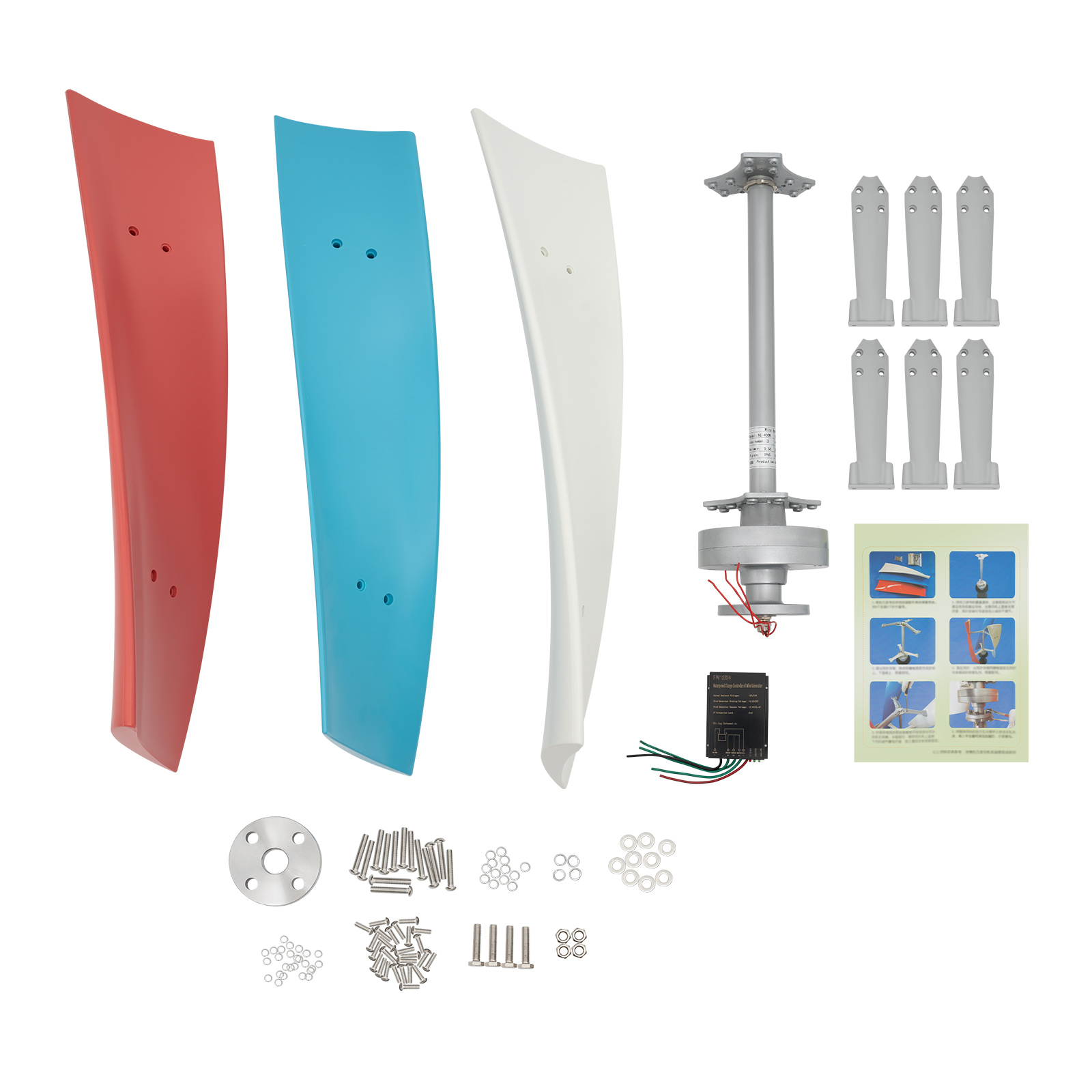450W Wind Turbine Generator, 12V DC Vertical Axis, Low Vibration, Waterproof, for Home/Garden Use, Maglev Generator, 3 Nylon Fiber Blades