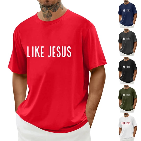 UVEASISHA Christian Shirts for Men Crew Neck Short Sleeve T Shirt Jesus Letter Printed Tshirts Loose Fit Casual Work T-Shirt Daily Wear Army Green XXL