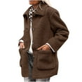 thumbnail image 2 of Texiao Leather Jacket Women, Brown Women Long Sleeve Tops, Winter Coats for Women Faux Coat Long Sleeve Button Pockets Coat Fleece Jacket Casual Jackets for Trendy, 2 of 8