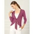 thumbnail image 3 of Women's Tie Front Metallic Ruffled Long Sleeve Open Cardigan, 3 of 6