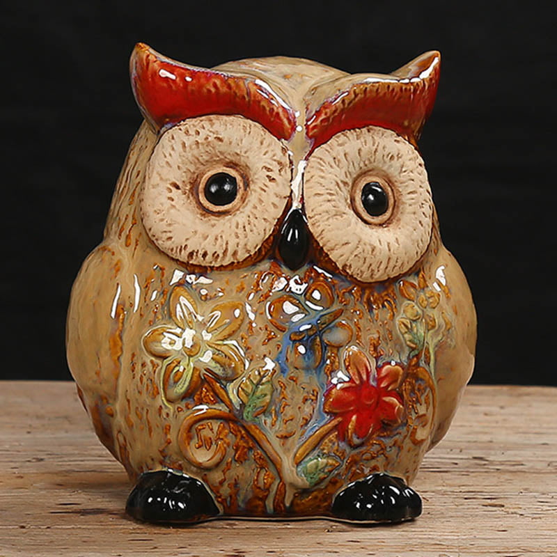 New Red OWL CERAMIC GLOSSY Industrial Retro PIGGY Bank Coin Bank Decor 