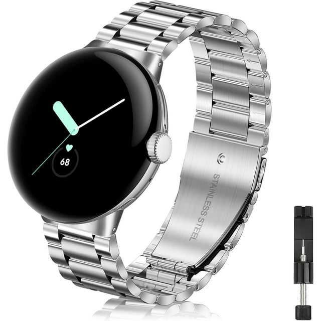 KOMI Bracelet en Métal Sans Espace pour Google-Pixel Watch-2 - Bracelet en Acier Inoxydable pour Google Pixel Watch1/Pixel Watch 2/Pixel Watch 3 41mm 2024, Bracelet Réglable pour Hommes Femmes, Argent