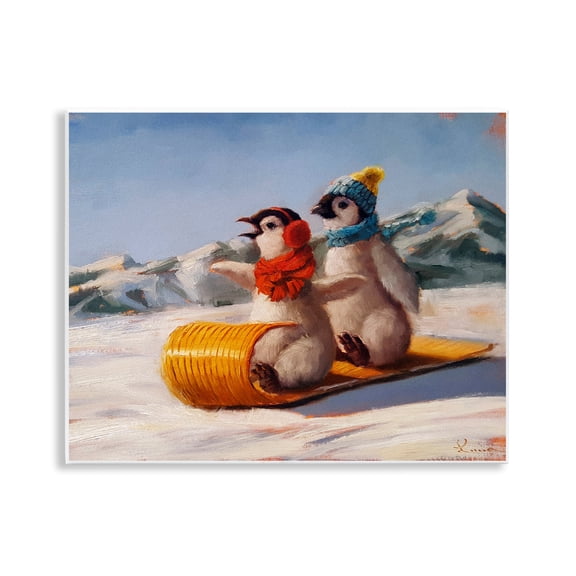 Stupell Industries Toboggan Sleigh Ride Penguins Wall Plaque Art design by Lucia Heffernan, 11 x 14