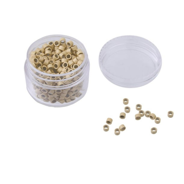 5 anillos con revestimiento de silicona, microperlas, eslabones para extensiones de cabello humano de 3 mm Beige