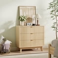 thumbnail image 3 of 3 Drawer Dresser, 32 Inch Tall Mid Century Modern Dresser Drawers, Waveform Fluted Side Table , Wood Drawer Organizer for Bedroom Living Room, Hallway, Natural Oak, 3 of 7