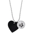thumbnail image 1 of Delight Jewelry Acrylic 1" Black Heart Silvertone Script Initial Disc - U - Charm Necklace, 20"+3", 1 of 4