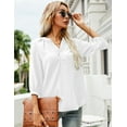 thumbnail image 2 of ZHENWEI Women's 3/4 Sleeve Henley V-Neck Button up Pleated Back Blouses Swiss Dot Blouse Tops Shirts, 2 of 7