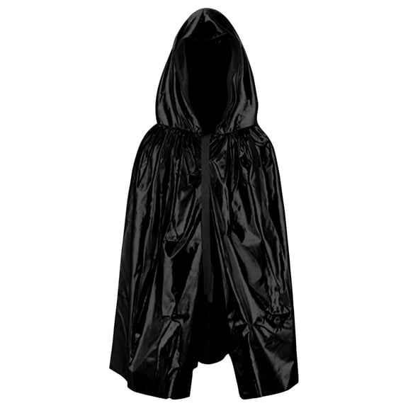 ZToonmas Men Shiny Metallic Hooded Cloak Gathered Waist Long Cape Halloween Grim Reaper Vampire Role Play Traditional Cloths