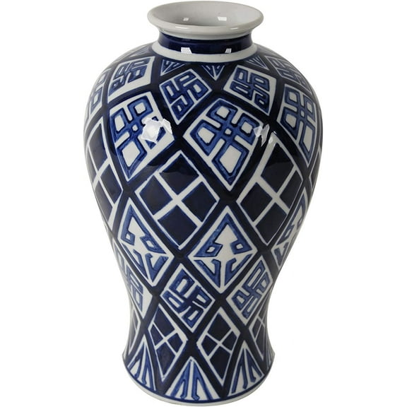A&B Home 13" Porcelain Blue and White Tall Vase Hand Painted Glazed Ceramic Jar Home Decoration Asian Decor Centerpiece Urn