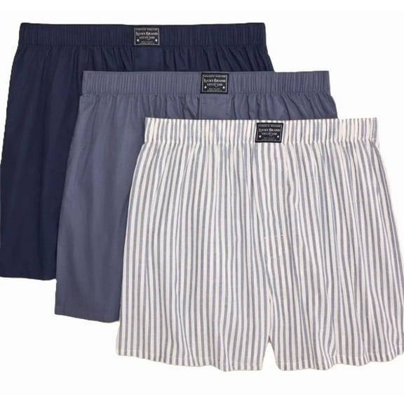 LUCKY BRAND MEN WOVEN X3 - 253 STRIPED MEDIUM - UNDERWEAR 3 PACK BOXER P718