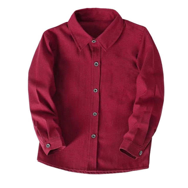 Fgnfyis Chemises pour Garçons Chemise Classique Noire à Manches Longues Boutonnée pour Enfants Performance Chemises Assorties pour Garçons Rouge 6-7 Ans
