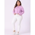 thumbnail image 3 of DARING DIVA Women's Plus Size Long Sleeve Jean Button Cropped Denim Jacket 4X Light Purple, 3 of 6