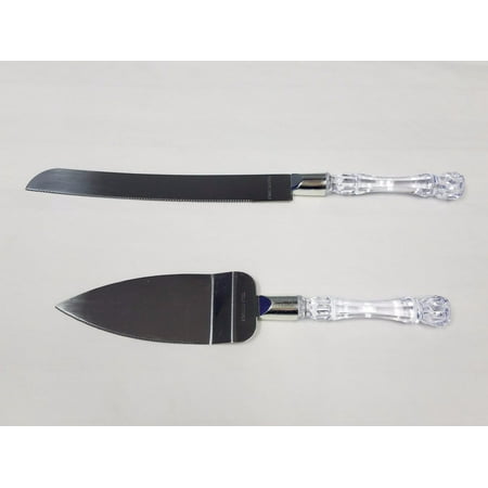  Cake  Knife  Server  Stainless Steel Set  Faux Crystal Handle 