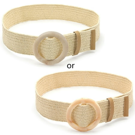

Vintage Boho Straw Braided Wide Belt for Women Colorful Buckle Ladies Dress Belt
