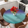 thumbnail image 2 of Teal Purple Ombre Round Tablecloth 55-60 Inch Round Fitted Table Cloth with Elastic Edge, Modern Gradient Abstract Art Waterproof Table Cover Protector for Outdoor Picnic Party Dining, 2 of 9