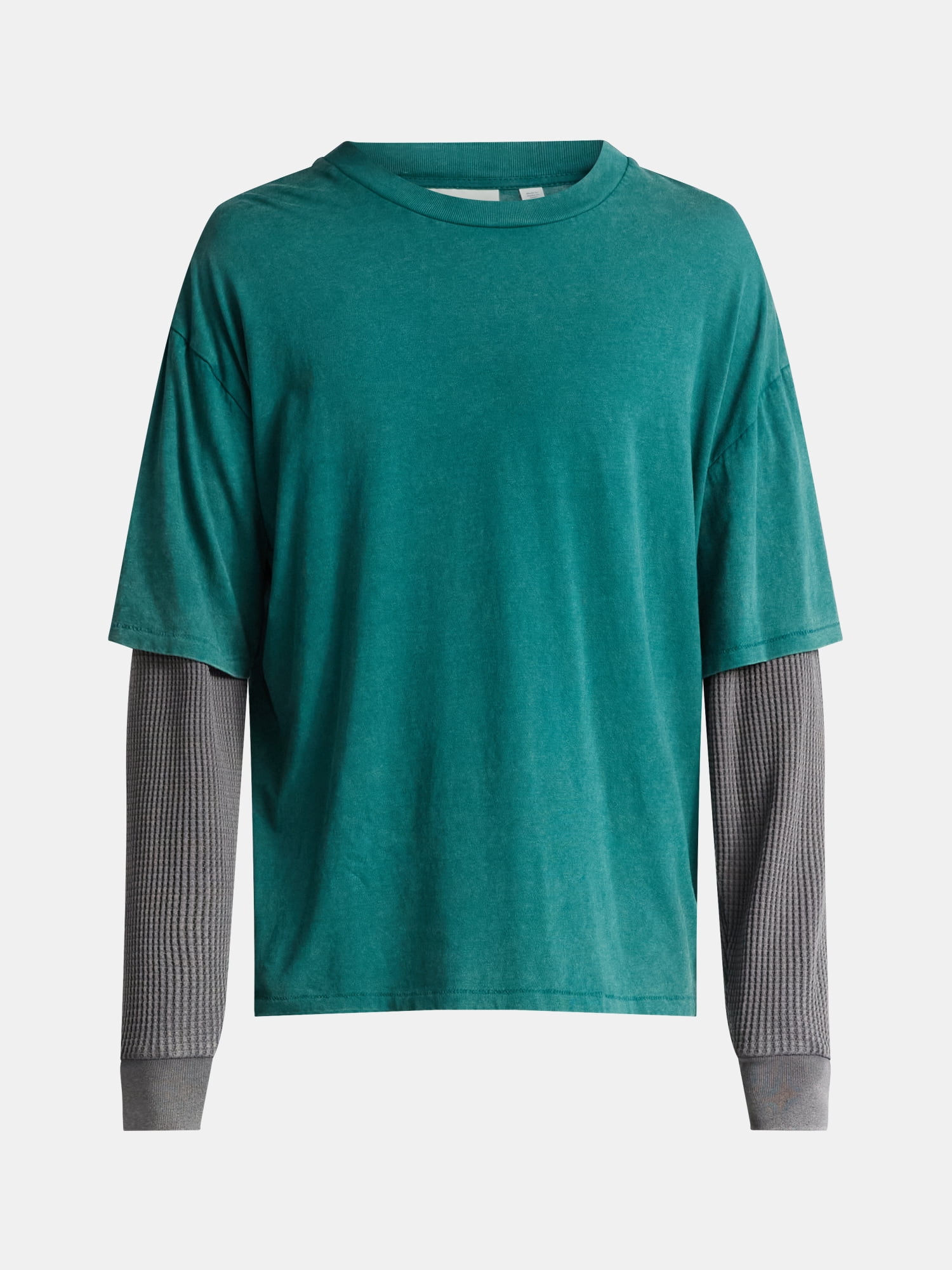 No Boundaries Cotton Washed Tee with Layered Long Sleeves, Men's & Big Men's
