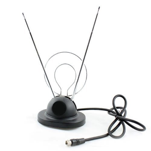 Antena de TV universal Wideskall con forma de oreja de conejo para interiores, compatible con HDTV, VHF, UHF, coaxial de doble bucle