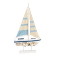 thumbnail image 3 of DecMode Pine wood Coastal Sailing Boat Sculpture, Beige, 3 of 11