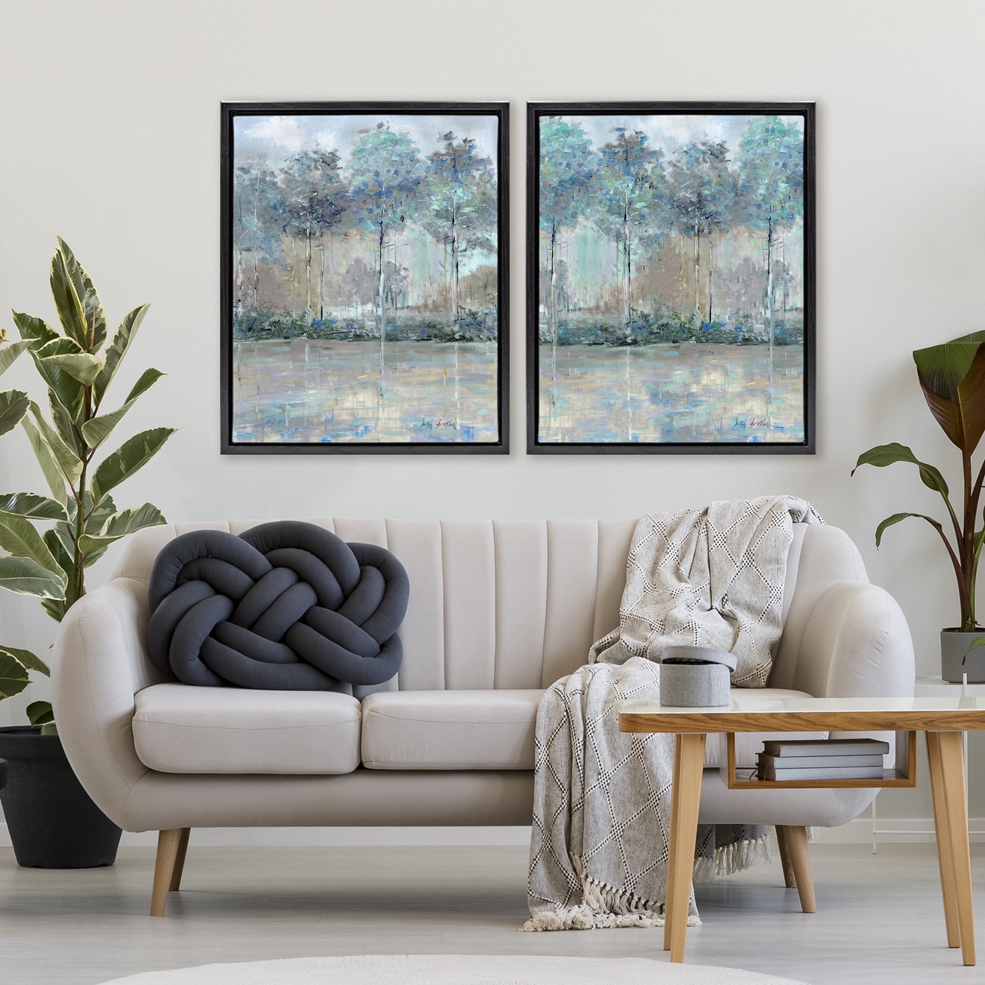 Stupell Industries Subdued Tree Landscape Impression 2 Piece Black Framed Floater Canvas Set, design by Sally Swatland