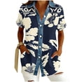 thumbnail image 3 of Craaazy Women's Oversized Waffle Knit Collar Button Up Short Sleeve Shirt Casual Printed Blouse for Daily Wear, 3 of 5