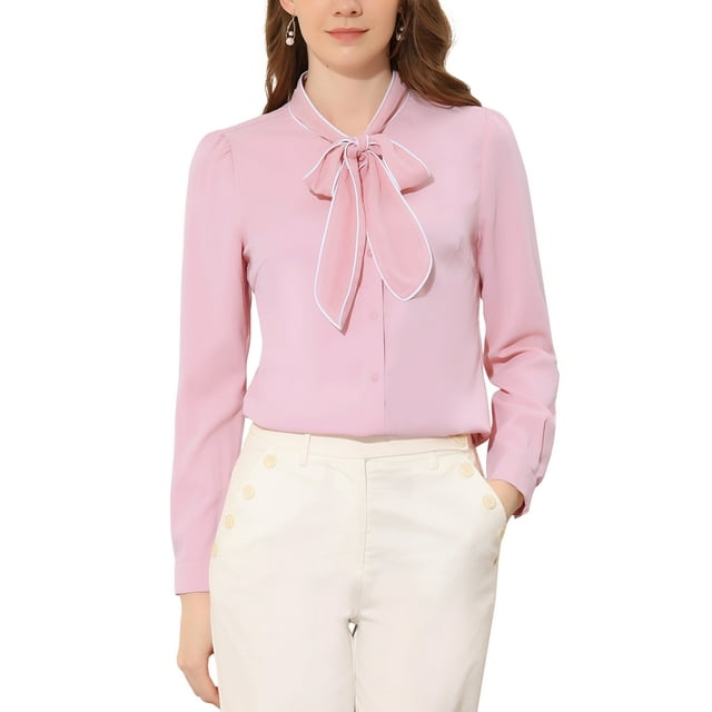 INSPIRE CHIC Blouse Chemise à Manches Longues de Travail pour Femme à Col Noué Boutonnée m Rose