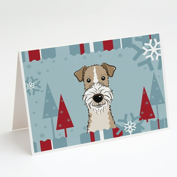 Winter Holiday Wire Haired Fox Terrier Greeting Cards and Envelopes Pack of 8