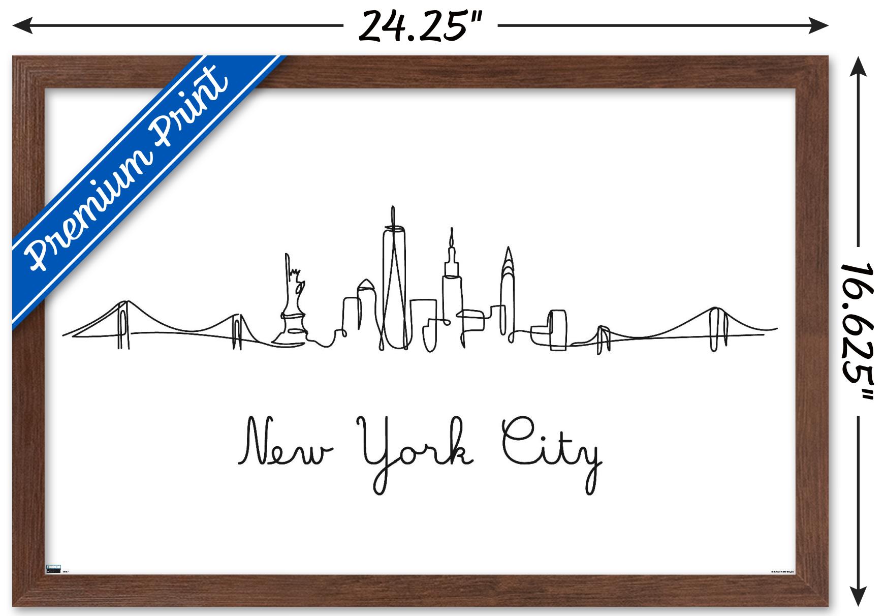 Line Art Skyline - New York City Wall Poster, 14.725" x 22.375", Framed