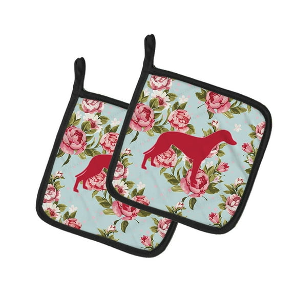 Caroline's Treasures BB1086-RS-BU-PTHD Greyhound Shabby Chic Blue Roses Pair of Pot Holders , 7.5HX7.5W, multicolor