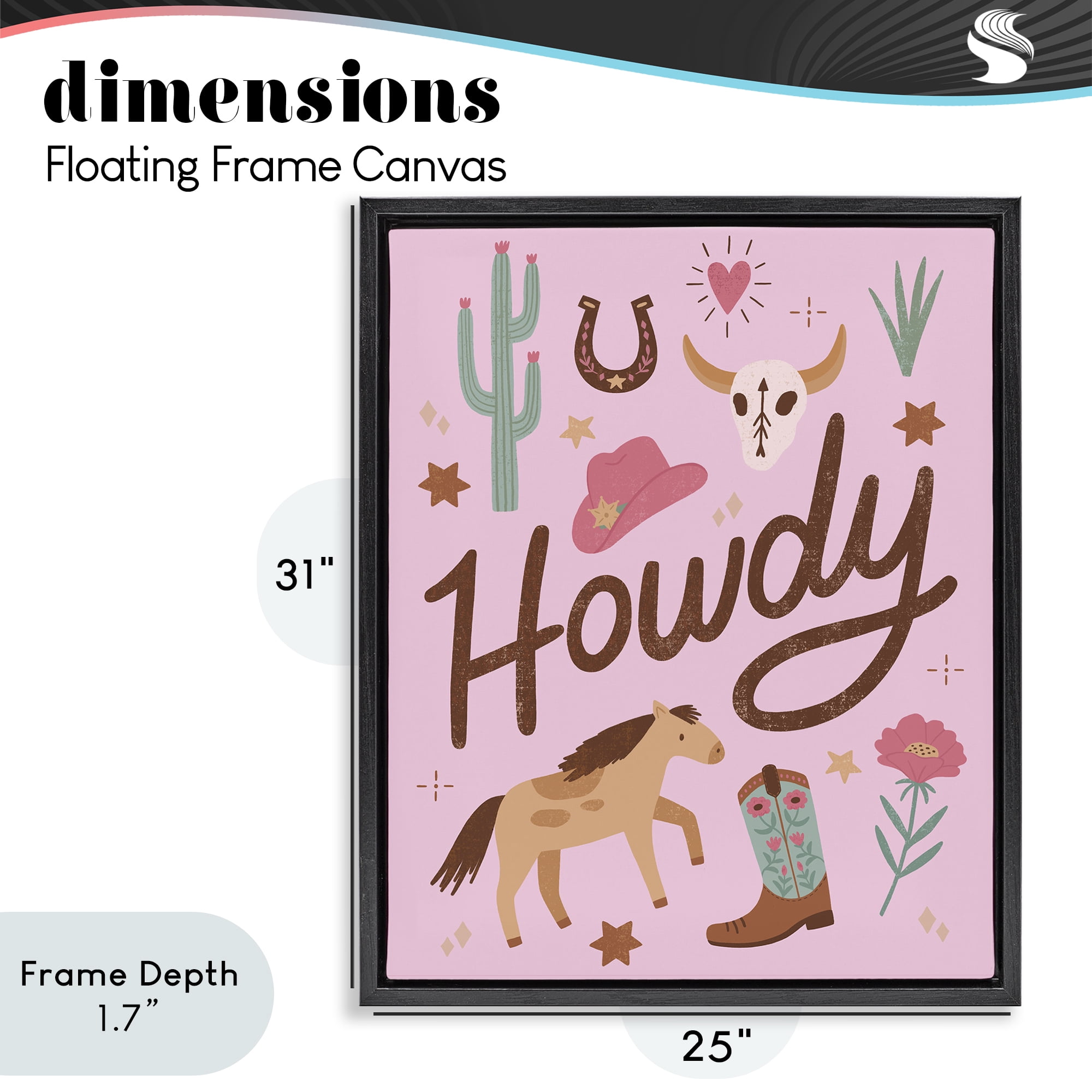 Stupell Industries Western Boho Girl Howdy Black Framed Floater Canvas Wall Art, design by Nina Seven