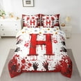 thumbnail image 2 of Feelyou Gothic Monogrammed H Bedding Comforter Set 7pcs, Horror Hand Print Queen Bedding Sets, Happy Halloween Reversible Queen Sheet Sets, Microfiber Bedroom Decor, 2 of 7