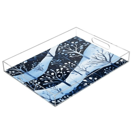 

Acrylic Tray 15.7*11.8*1.9 Inch Transparent Tray Food Tray Tea Cup Tray Serving Trays Cosmetics Storage Kitchen Table Bathroom Sundry Storage Blue Tree Pattern