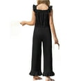 thumbnail image 5 of Summer Ruffle Sleeve Girls Plain Casual Jumpsuit Children Kids Elastic Waist Wide Leg Romper for 5-14 Years, 5 of 6
